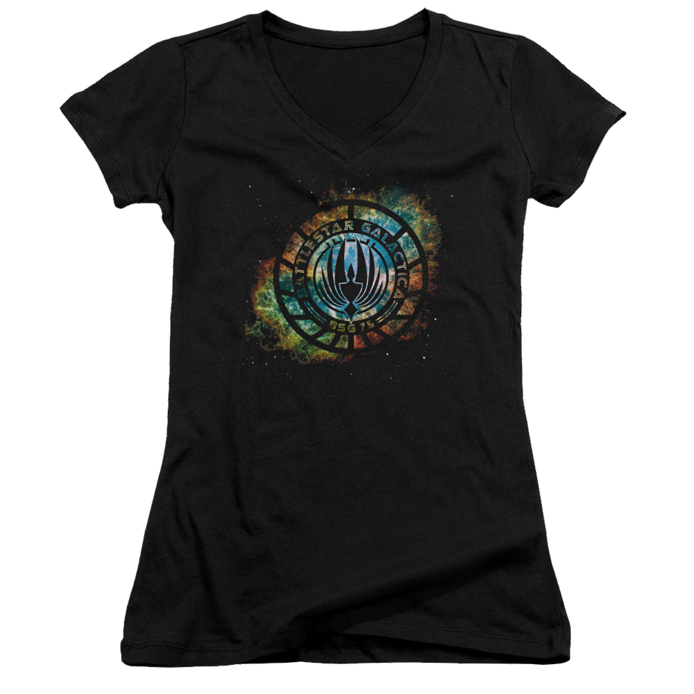 Battlestar Galactica Emblem Knock-out - Juniors V-Neck T-Shirt