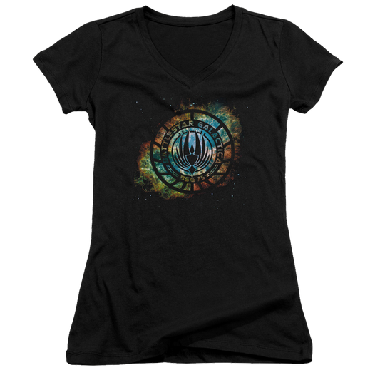 Battlestar Galactica Emblem Knock-out - Juniors V-Neck T-Shirt