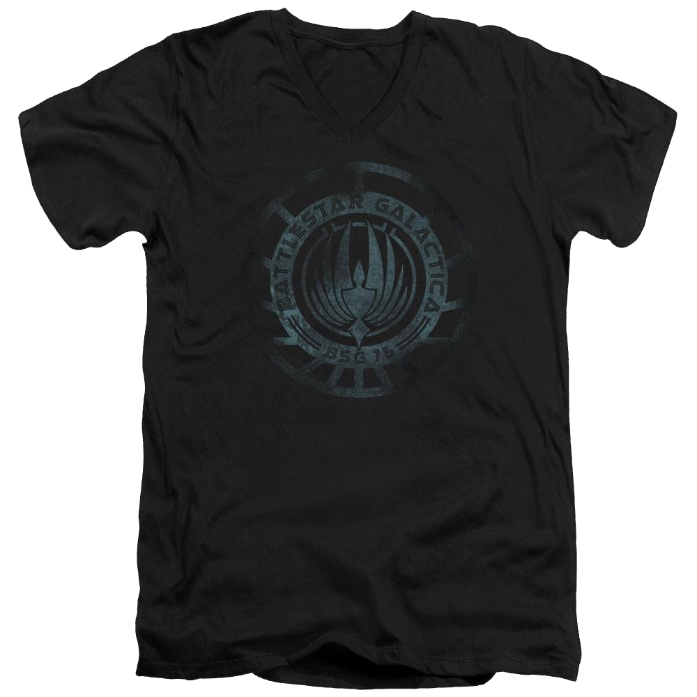 Battlestar Galactica (new) Faded Emblem Adult V-Neck T-Shirt