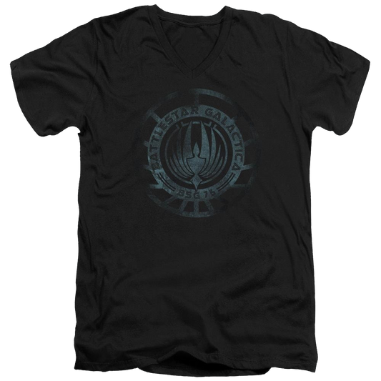 Battlestar Galactica (new) Faded Emblem Adult V-Neck T-Shirt