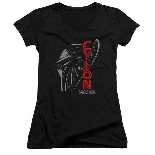 Battlestar Galactica Cylon Face - Juniors V-Neck T-Shirt