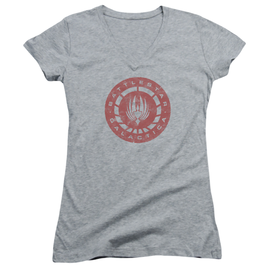 Battlestar Galactica Eroded Logo - Juniors V-Neck T-Shirt