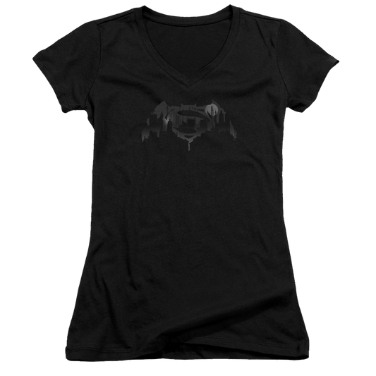 Batman v Superman Cityscape Logo - Juniors V-Neck T-Shirt Style001