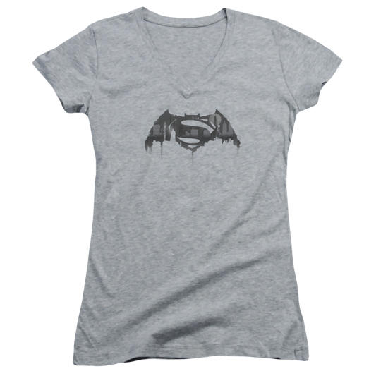 Batman v Superman Cityscape Logo - Juniors V-Neck T-Shirt Style002