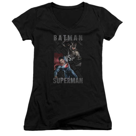 Batman v Superman Hero Split - Juniors V-Neck T-Shirt