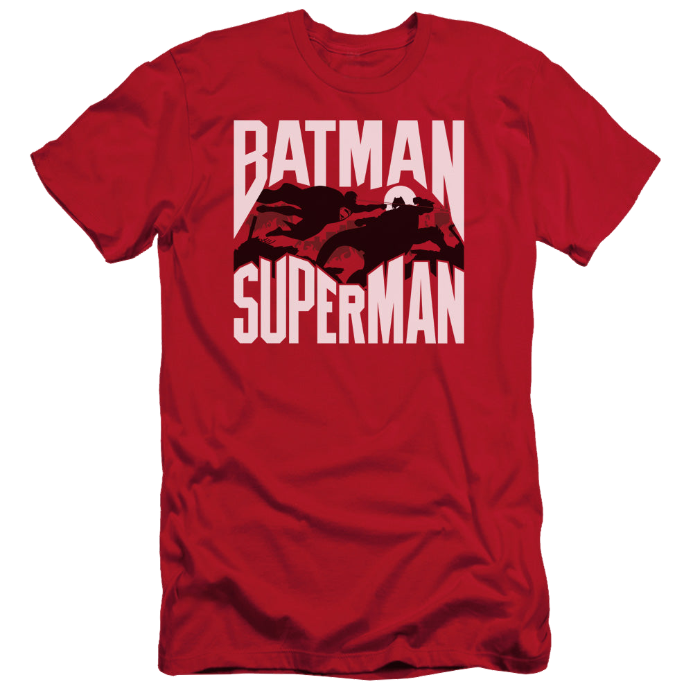 Batman v Superman Silhouette Fight - Men's Slim Fit T-Shirt Style001