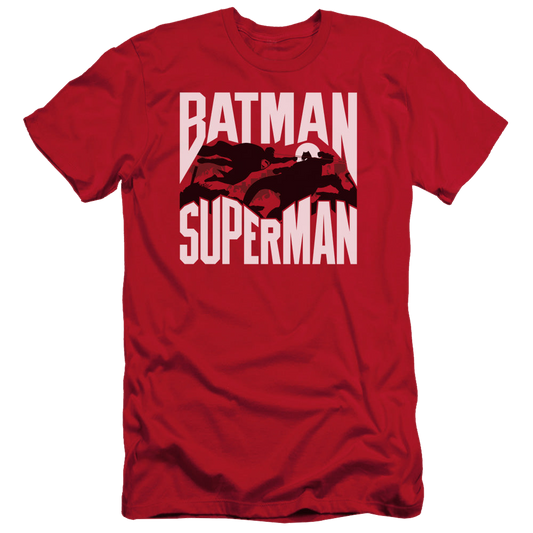 Batman v Superman Silhouette Fight - Men's Slim Fit T-Shirt Style001