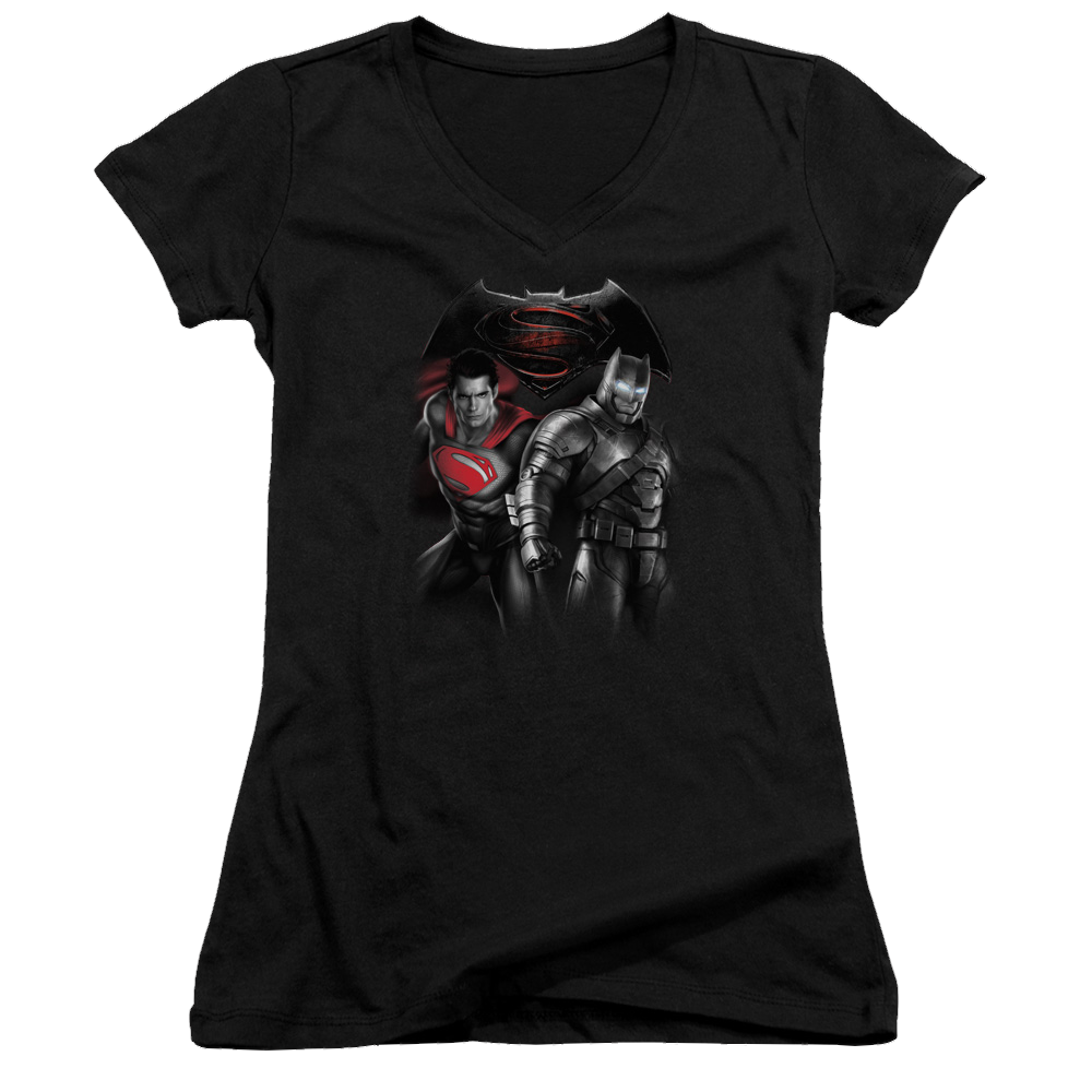 Batman v Superman Stand Off - Juniors V-Neck T-Shirt Style001