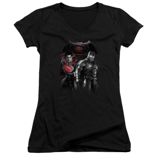 Batman v Superman Stand Off - Juniors V-Neck T-Shirt