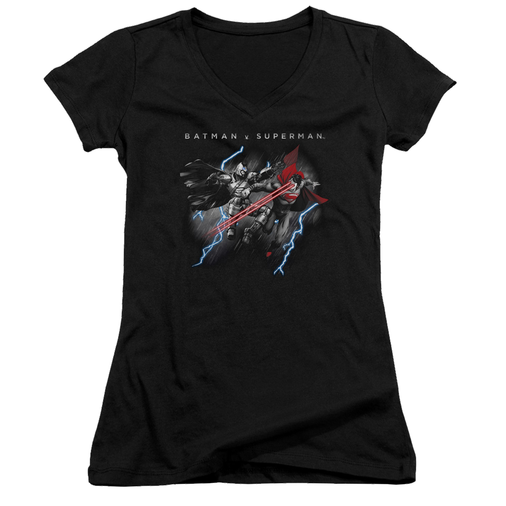 Batman v Superman Lightning Fight - Juniors V-Neck T-Shirt Style001