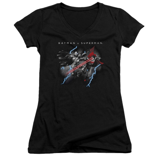 Batman v Superman Lightning Fight - Juniors V-Neck T-Shirt Style001