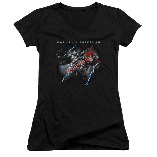 Batman v Superman Lightning Fight - Juniors V-Neck T-Shirt