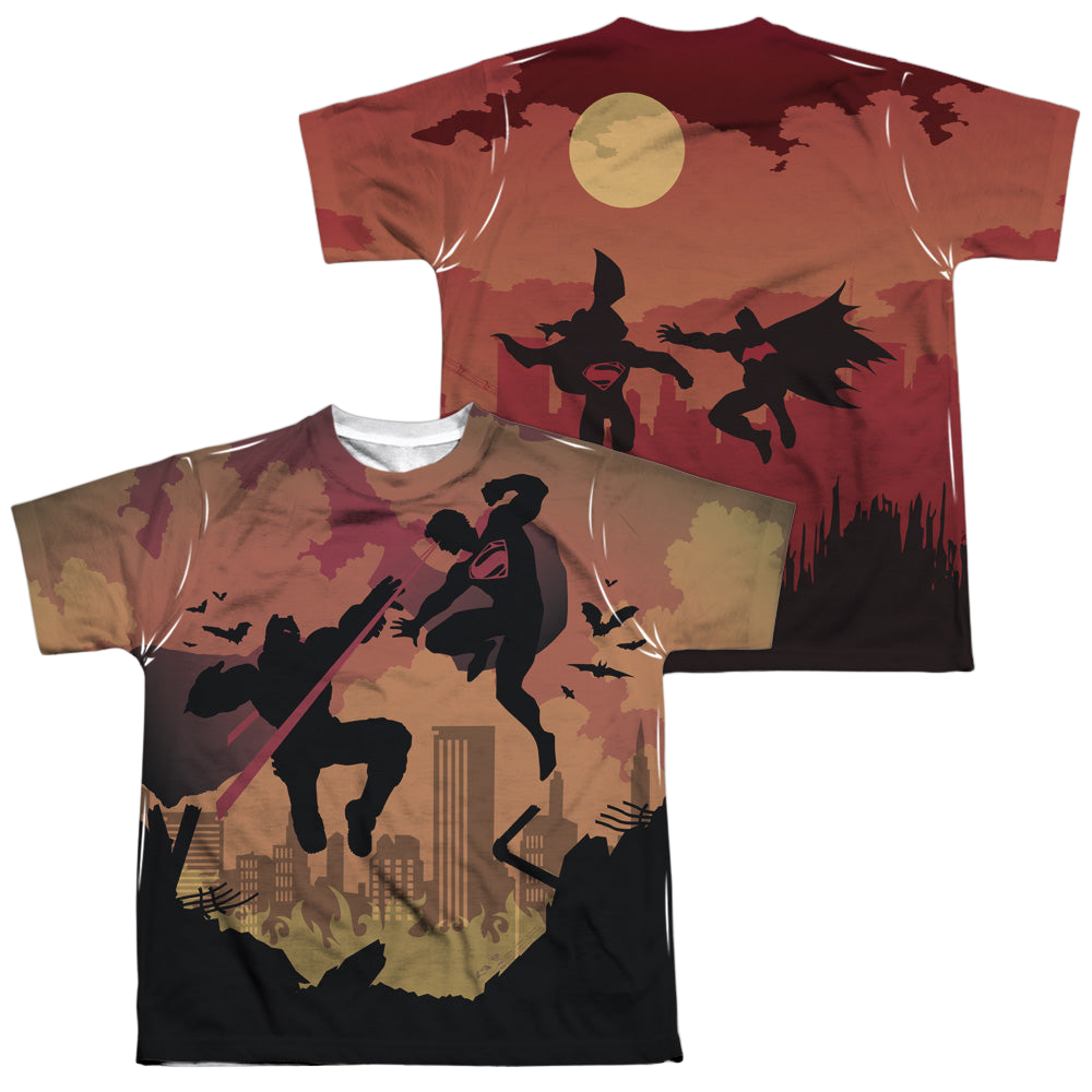 Batman v Superman Silhouette Fight (Front/Back Print) - Youth All-Over Print T-Shirt