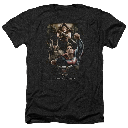 Batman v Superman Three In Action - Men's Heather T-Shirt