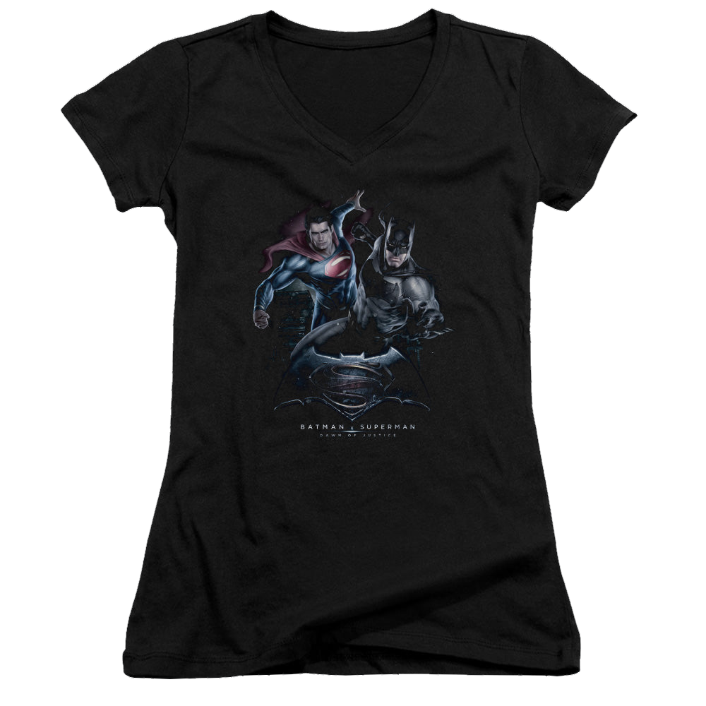 Batman v Superman Team Up - Juniors V-Neck T-Shirt Style001