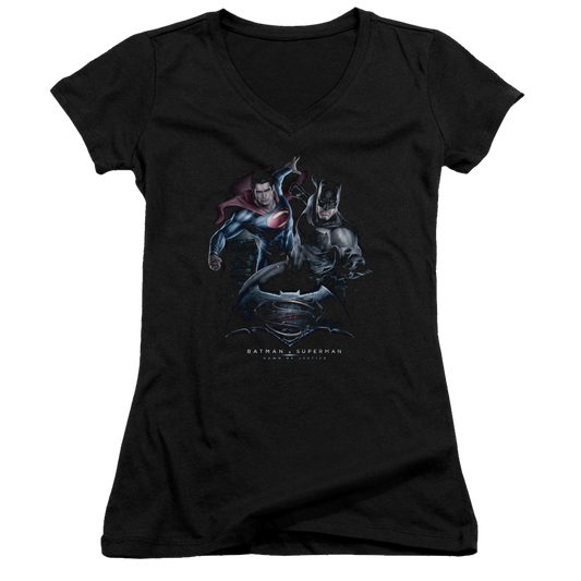 Batman v Superman Team Up - Juniors V-Neck T-Shirt