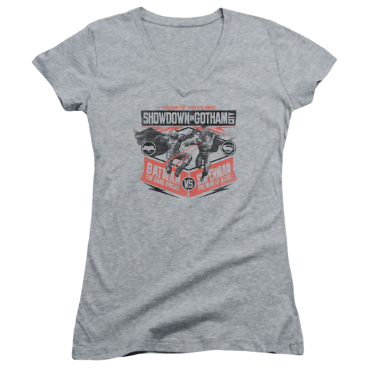 Batman v Superman Showdown In Gotham - Juniors V-Neck T-Shirt Style001