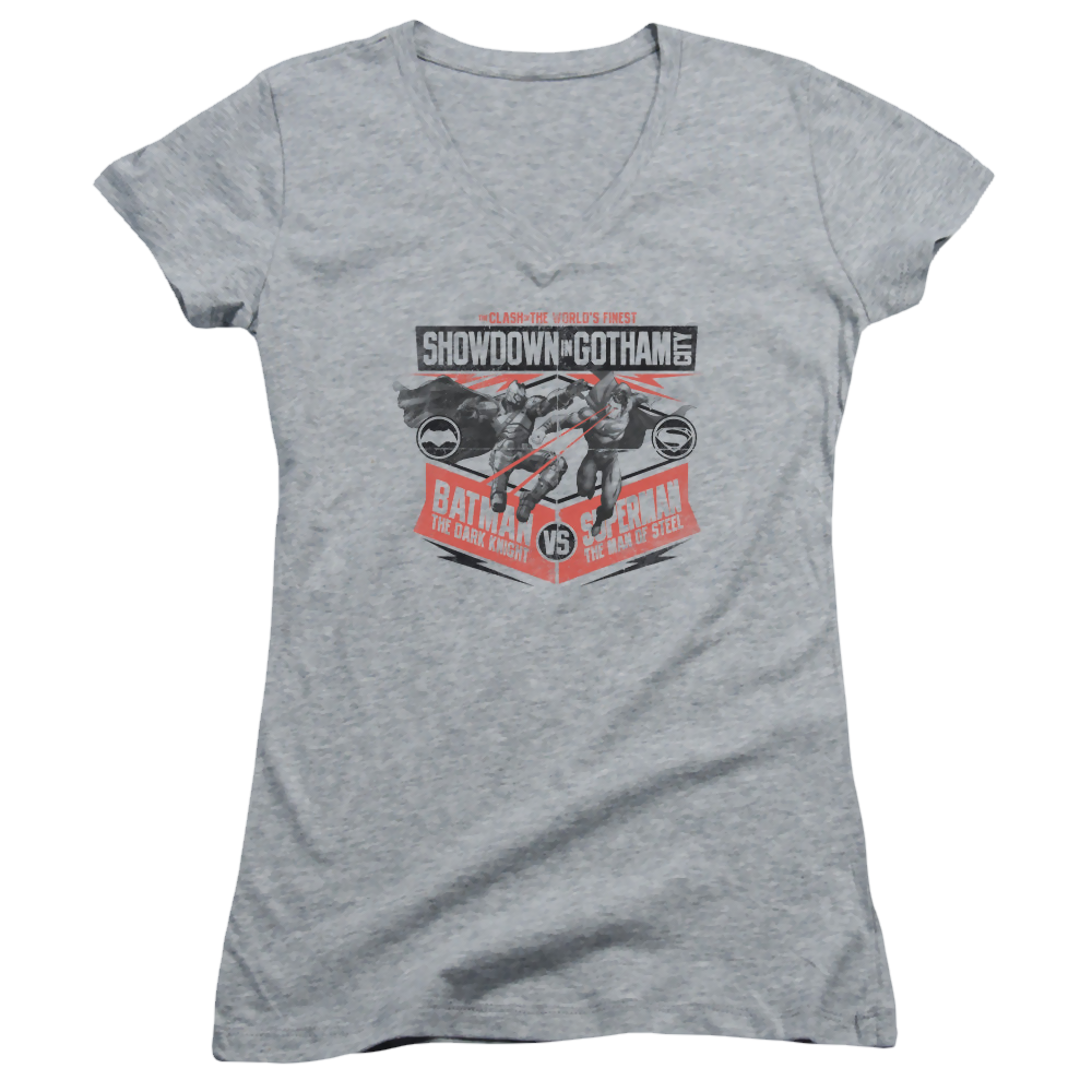 Batman v Superman Showdown In Gotham - Juniors V-Neck T-Shirt
