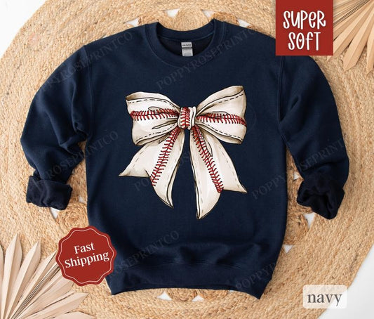 Baseball Bow Sweatshirt, Game Day Baseball Crewneck, Womens Sweatshirt, Fall Sweater