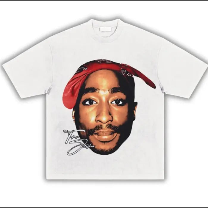 Big Face Tupacc Rap T-Shirt - Men's Cotton Tee - Classic