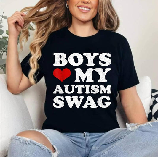 Boys Love My Autism Swag Funny Autistic Girl Autism T-Shirt | Cotton 100%, Crewneck, Top Womenswear