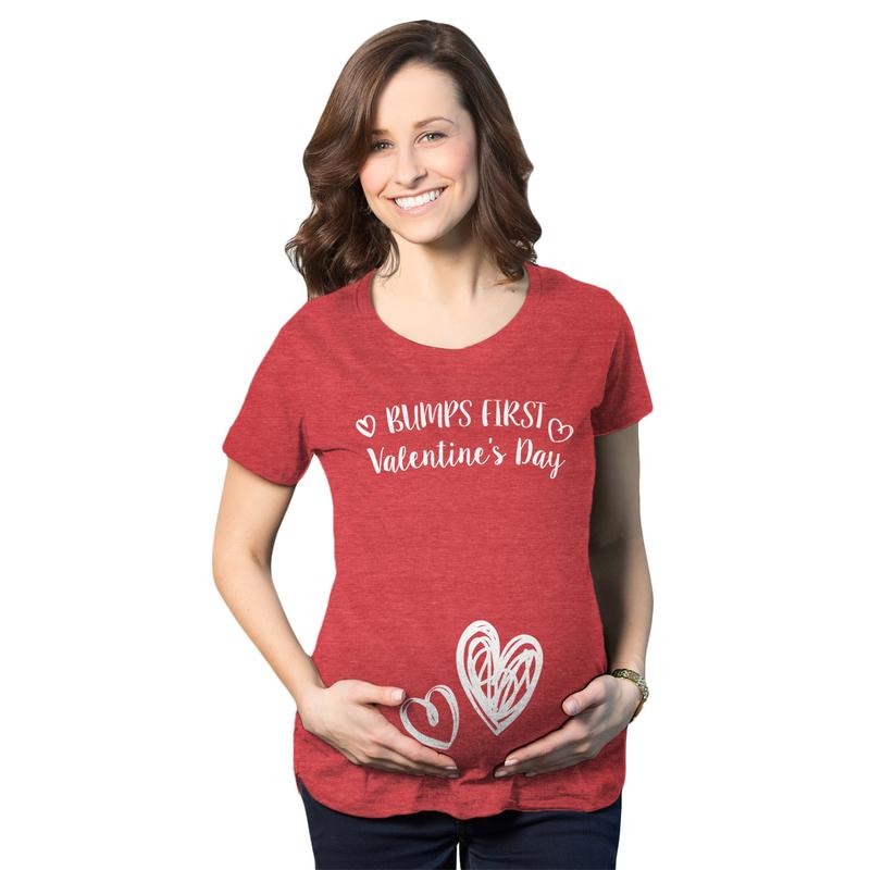 Bumps First Valentines Day Maternity Shirt Cute Announcement Baby Pregnancy Tee Funny Graphic Maternity Tee Cute Pregnancy Tees With Plus Sizes Love Maternity Wear Funny Maternity Shirts