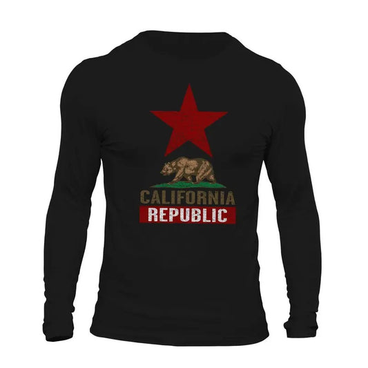California Republic Top Star Long Sleeve Men's T-Shirt Casual Crewneck Classic Cotton Menswear Soft