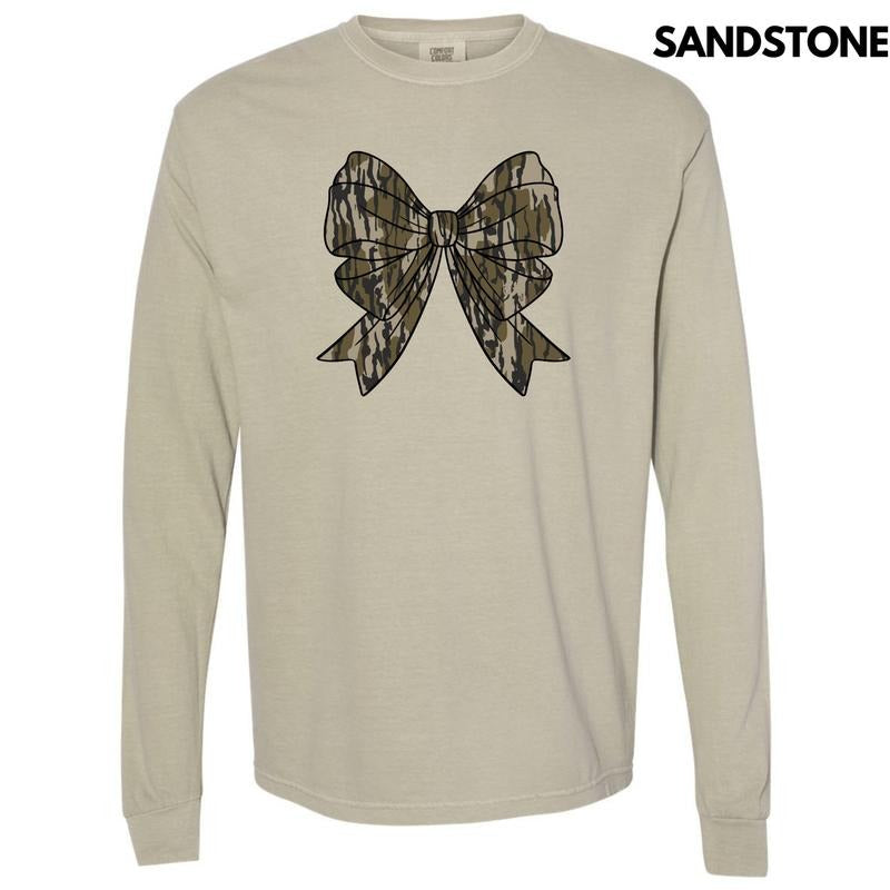 Camouflage Bow Long Sleeve Comfort Colors T-Shirt 'NLB'