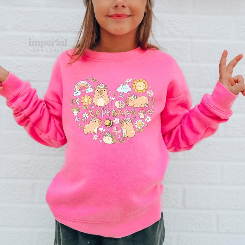 Capybara Youth Sweatshirt and Kid's Comfort Colors T-Shirt, Funny Animal Crewneck, Cute Capybara Pullover, Cozy Kids Sweatshirt, Wholesome Wildlife Apparel, Youth Sweatshirt