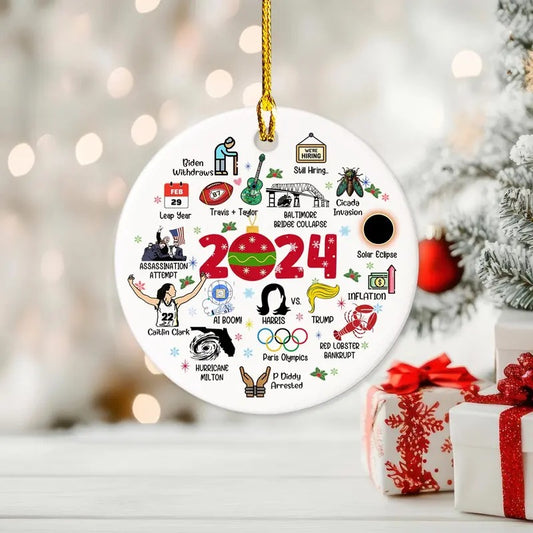 Ceramic Ornament, 2024 Year in Review Trump Ornament, Major Notable Events Ornament, Funny Cute Year to Remember Commemorative