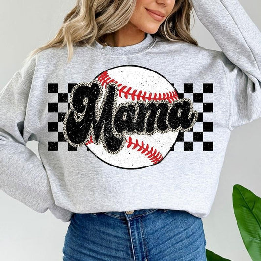 Checkered Leopard Baseball Mama , Mama , Baseball , Baseball Mama Shirt , Baseball Mama s, Sweatshirt