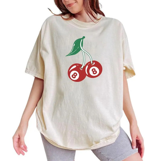 Cherry 8 Ball Shirt, Retro Billiard Lovers Shirt, Y2k Cherry 90s Graphic Printed Tee, Cherry T-Shirts, Cherry Billiard Tee, Gifts for Women, Graphic Tee, Tops For Women Chic Style Womenswear