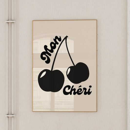 Cherry Wall Art Mon Cheri Wall Art, Cherries Poster, Cherry Print, Dorm Room Decor, Poster Prints No Frame, Gifts For Girls Bedroom Decor, Wall Art Home Decor, Abstract Wall Art, Gifts For Birthday Landscape Photo