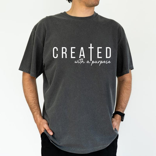 ChicCotton Created with A Purpose Comfort Colors Graphic Tee, Faith Based T-shirt For Men, Jesus Apparel Shirt, Bible Verse Men Tee, Gift For Him