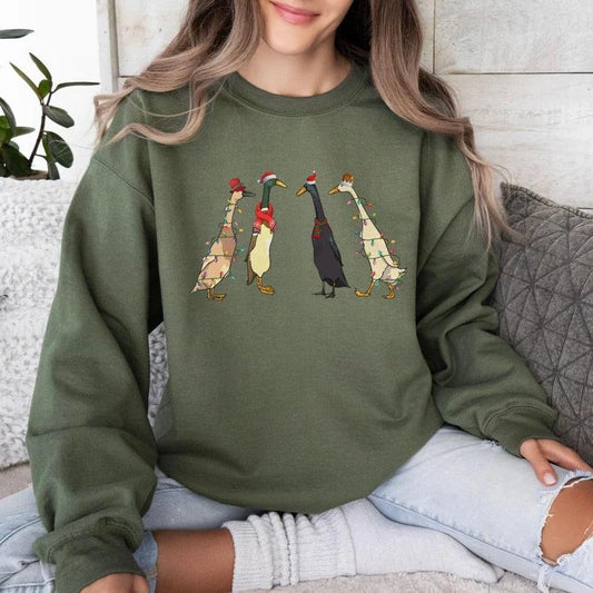 Christmas Ducks Sweatshirt, Duck Christmas Shirt For Women, Funny Animals Christmas Sweatshirt, Farm Lover Gift, Funny Christmas Shirt