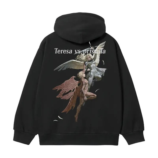 Claymore "Teresa vs Priscilla" Heavyweight Vintage Hoodie Cotton Blend Classic Anime Sweatshirt Menswear Tops Pullover Long Sleeve Casual Wetsuit Black Print Oversize Oversized Crewneck