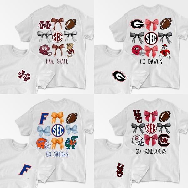 College Football Bows Inspired Crewneck T-shirt, Southeastern Conference Coquetee Graphic Tee, SEC Football Fan T-Shirt