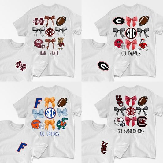 College Football Bows Inspired Crewneck T-shirt, Southeastern Conference Coquetee Graphic Tee, SEC Football Fan T-Shirt