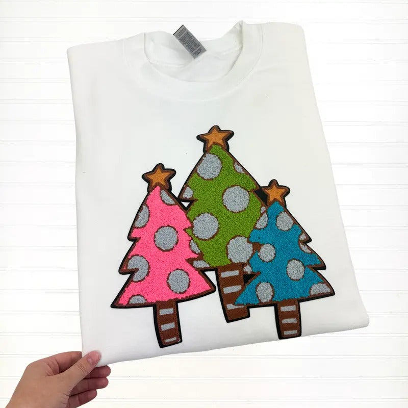 Colorful Christmas Tree Patch Sweatshirt