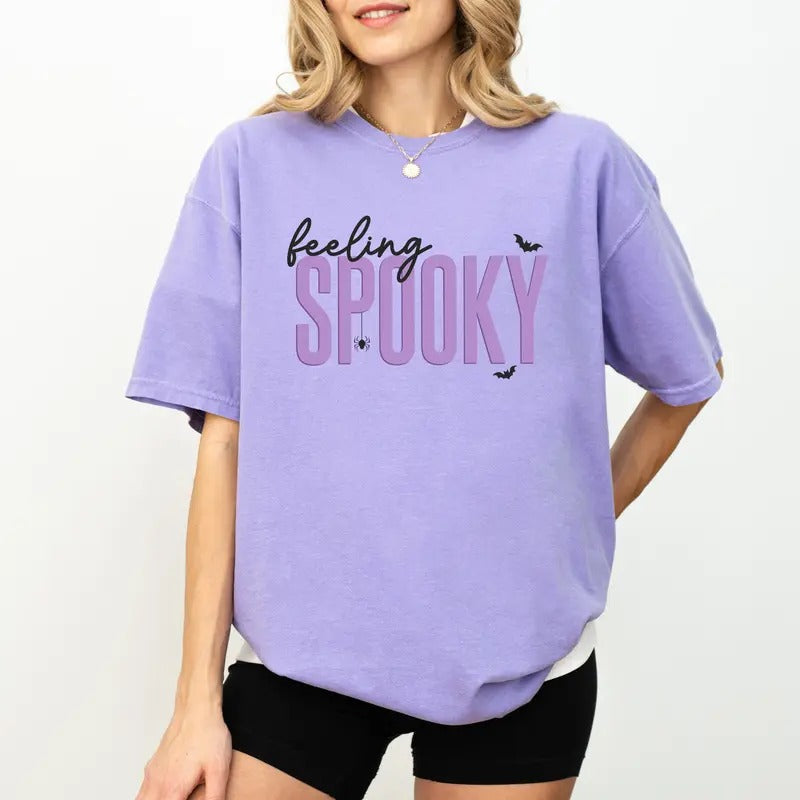 Comfort Colors Feeling Spooky Shirt, Spooky Season Graphic Tee, Spooky Vibes Unhinged Shirt, Funny Women T-shirt, Halloween Shirt, Halloween Party, Happy Halloween Tee, Comfy Fabric Graphic Tee, Womenswear, Cotton Fabric Relaxed Fit Chic Style Top Unisex