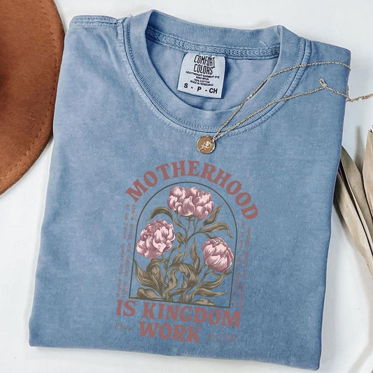 Comfort Colors Retro Motherhood Is Kingdom Work Shirt, Christian Mom Gift, Religious Mom Tee, Mother Day Gift, Unisex T-Shirt
