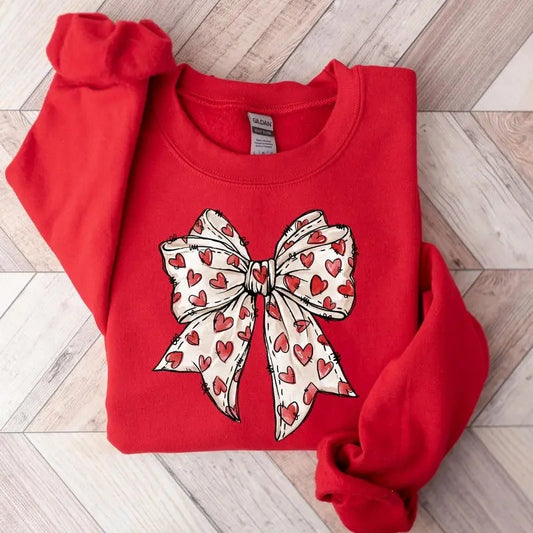 Coquette Valentines Day Heart Bow Sweatshirt, Retro Valentine Sweatshirt, Valentines Day Bow Sweatshirt, Valentines Day Gift