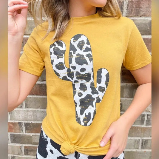Cow Print Cactus Graphic Tee