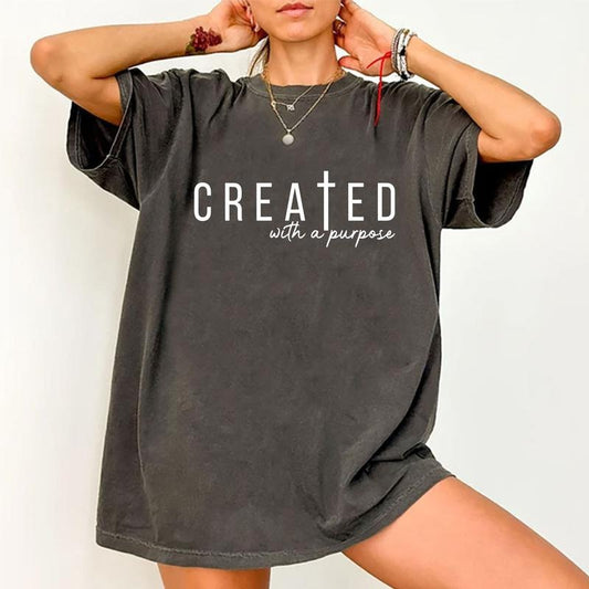 Created with A Purpose Christian TShirt - Created Trendy Graphic Tee, Jesus Shirt for Christian, Bible Verse Tshirt, Faith Based Tee, Jesus Apparel Pray Men Top
