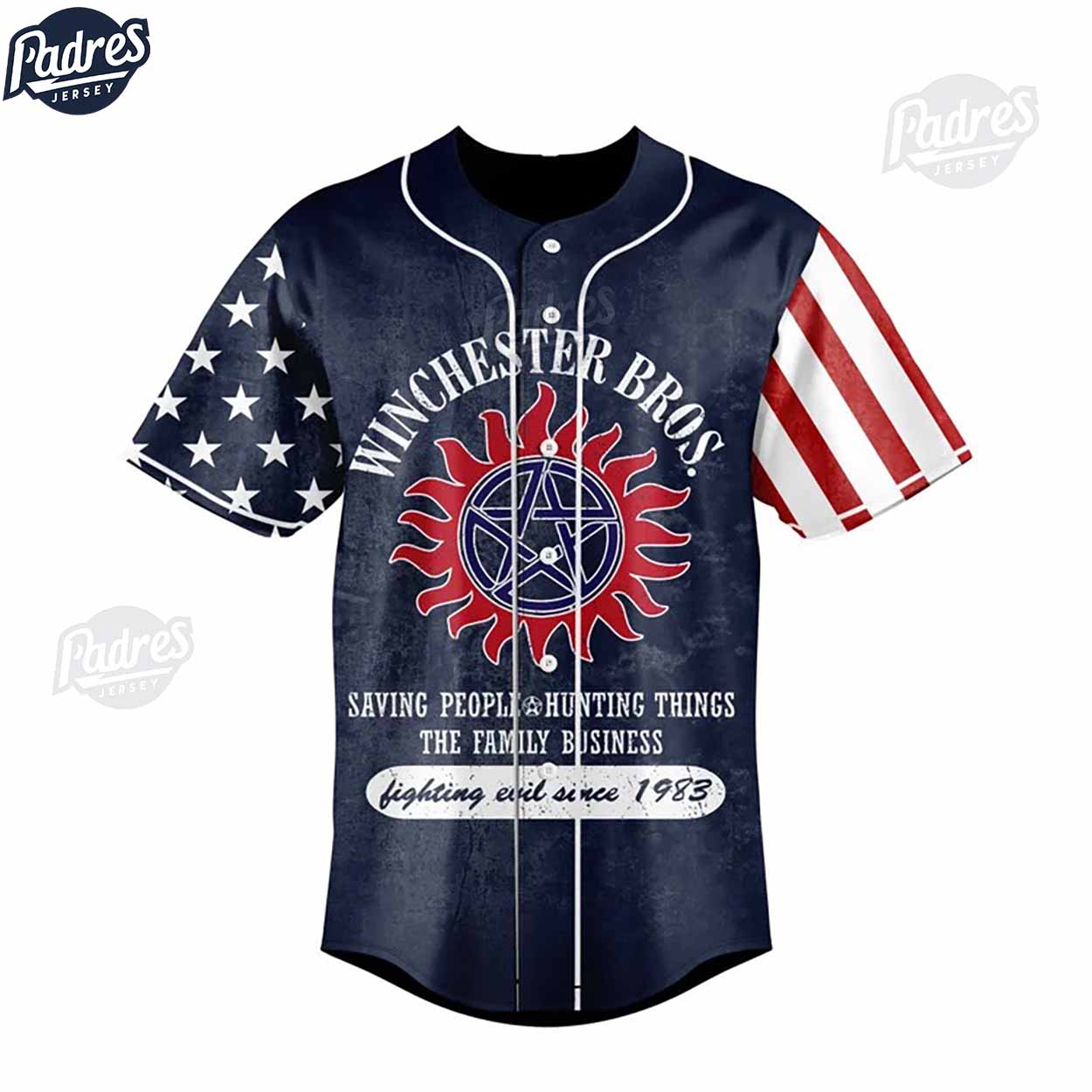 Custom Supernatural Winchester Brothers American Flag Baseball Jersey - Padres Jersey Oasis: Elevate Your Baseball Style Game