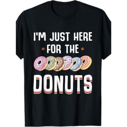 Cute Cotton T-Shirt for Donut Lovers, Casual Crew Neck, Regular Fit, with Geometric Donut Print, 100% Cotton Knit Fabric, Slight Stretch, for All-Season Pullover made in usa
