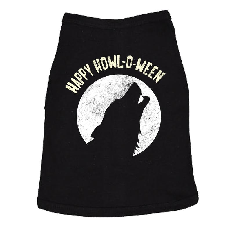 Dog Shirt Happy Howl-O-Ween Shirt Funny Halloween Wolf Tee For Family Pet Halloween Shirt For Dogs Funny Dog Puppy Shirt Black