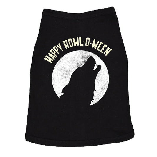Dog Shirt Happy Howl-O-Ween Shirt Funny Halloween Wolf Tee For Family Pet Halloween Shirt For Dogs Funny Dog Puppy Shirt Black