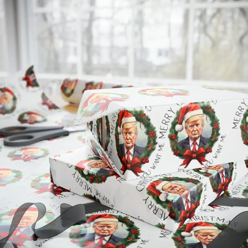 Donald Trump Christmas wrapping paper funny pro Trump wrapping paper You Know You Want Me funny wrapping paper miss me yet MAGA gift wrap
