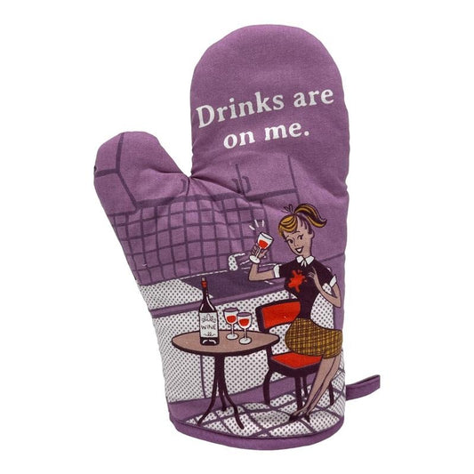 Drinks Are On Me Funny Wine Spilling Drinking Lovers Novelty Kitchen Utensils Funny Graphic Kitchenwear Funny Wine  Novelty Cookware Drinks On Oven Mitt